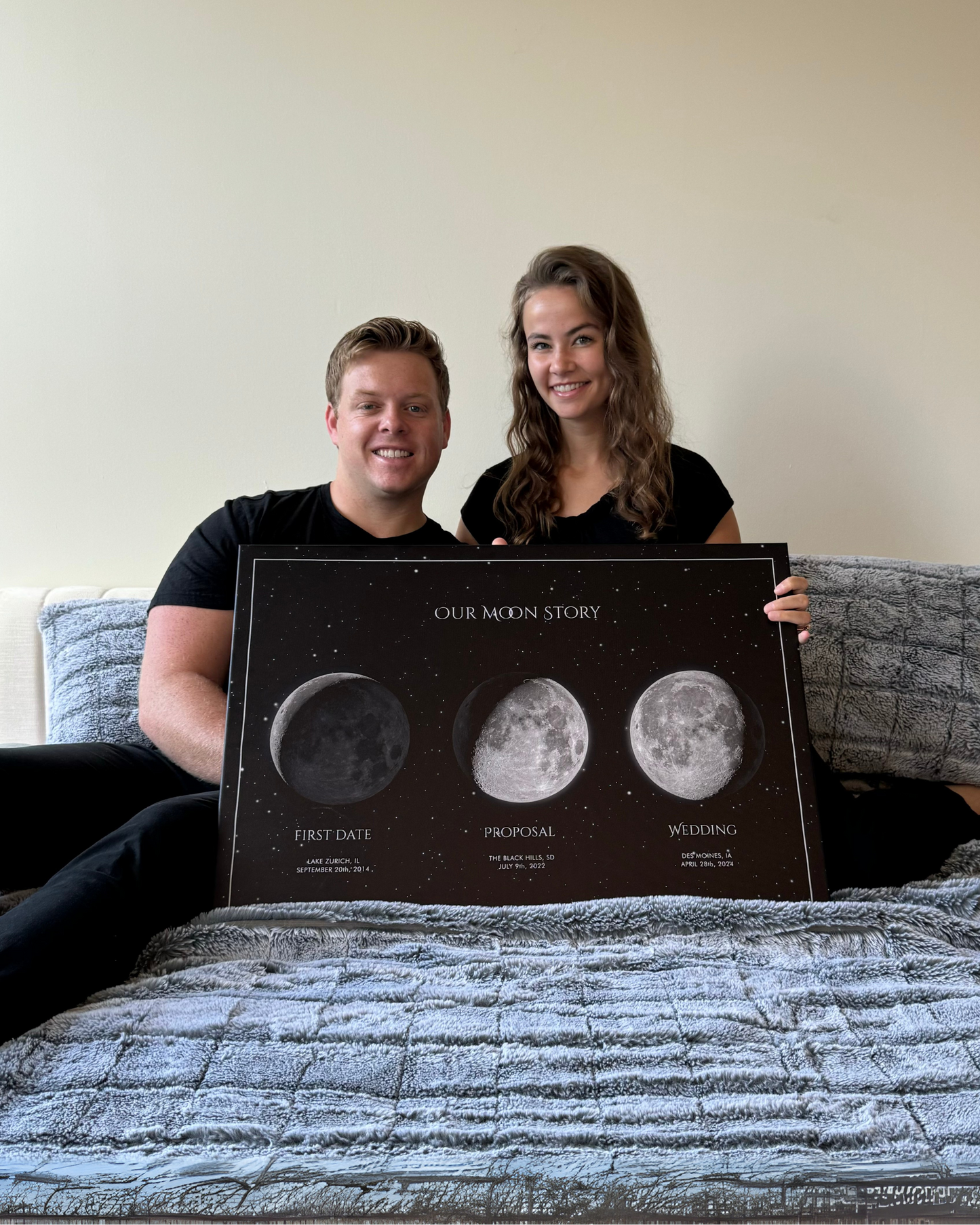 Multiple moon phase wall art print in soft neutral tones, illustrating different lunar phases with a clean design