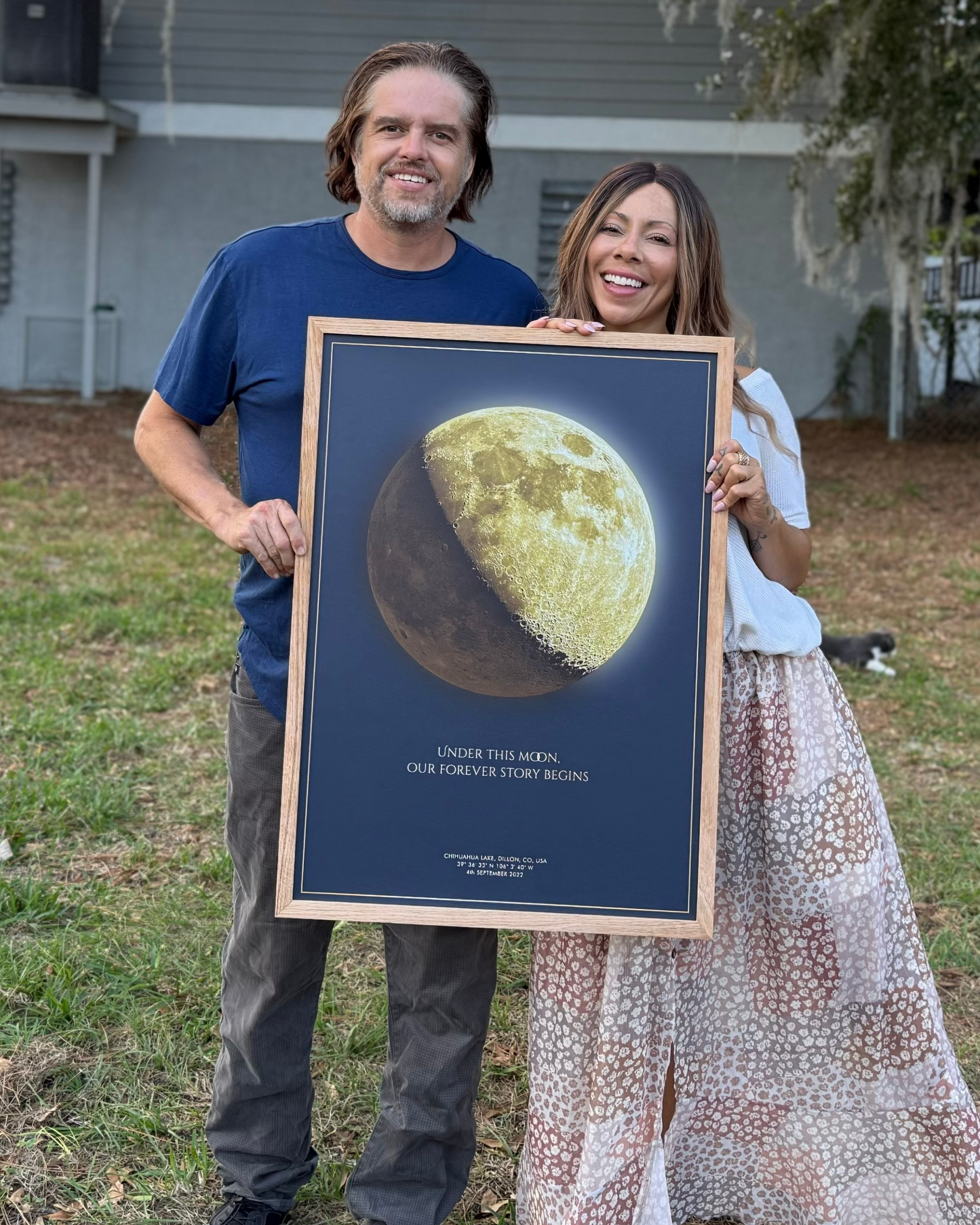 Single moon phase wall art in a black frame, showcasing a dark, neutral-toned lunar design