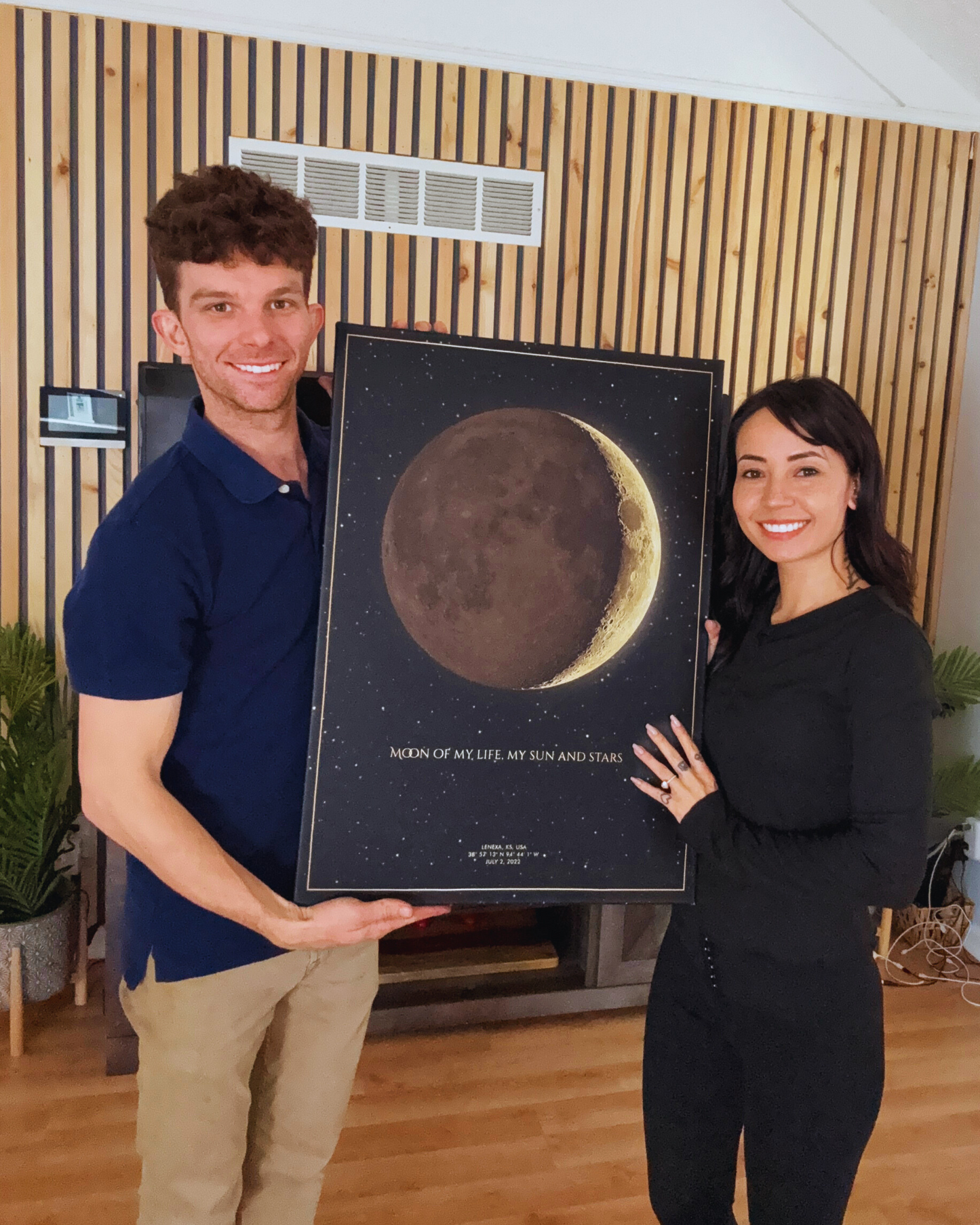 Single moon phase canvas in warm dark tones, 24×36 in portrait format, featuring a minimalist design.