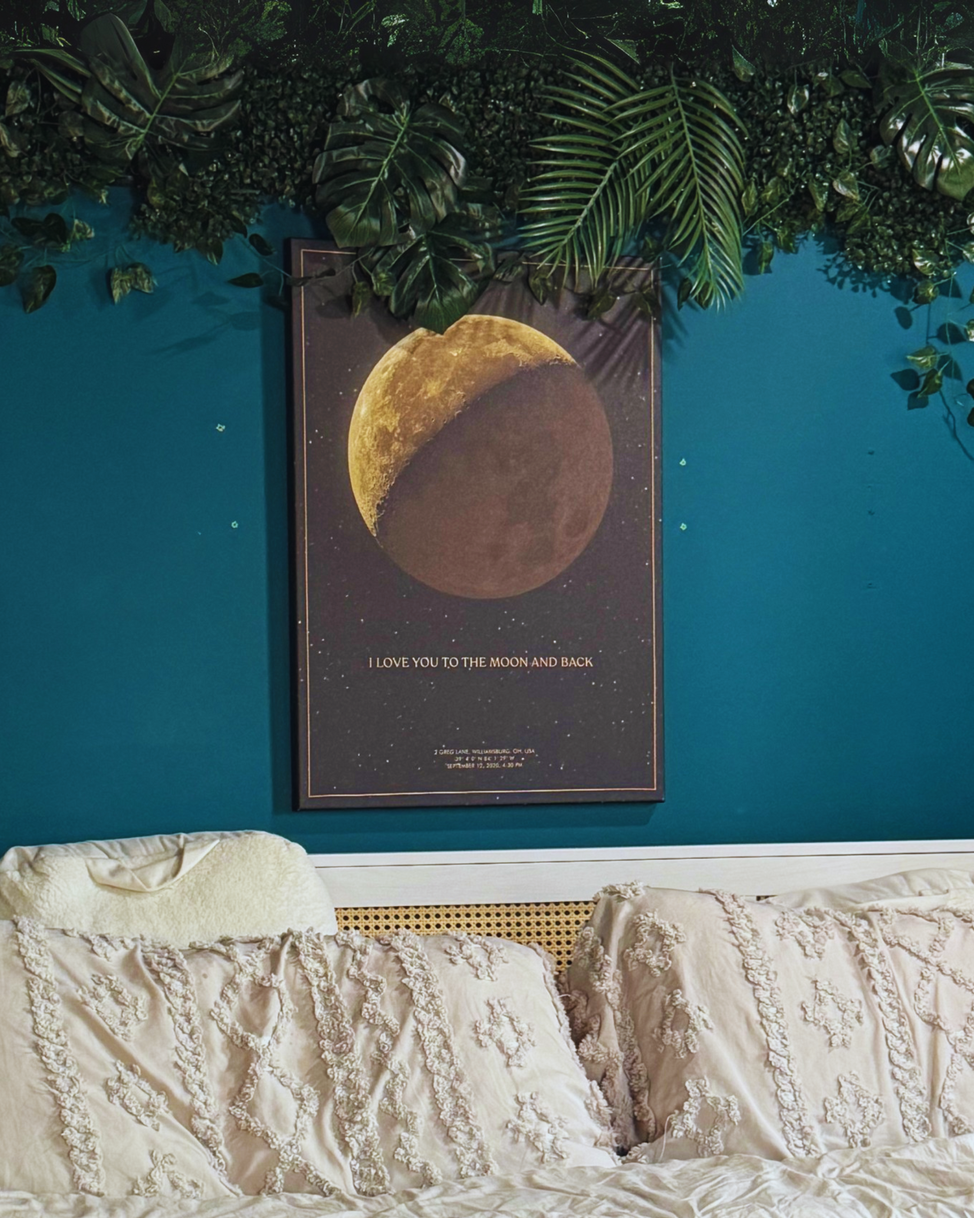 Single moon phase canvas print in portrait format, size 24x36, featuring dark neutral tones.