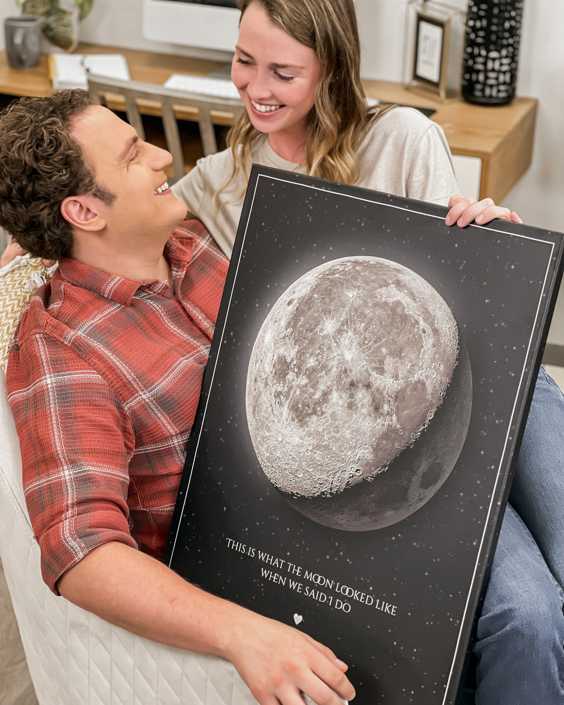 Single moon phase canvas in portrait format, 24x36, featuring dark warm tones of red and orange