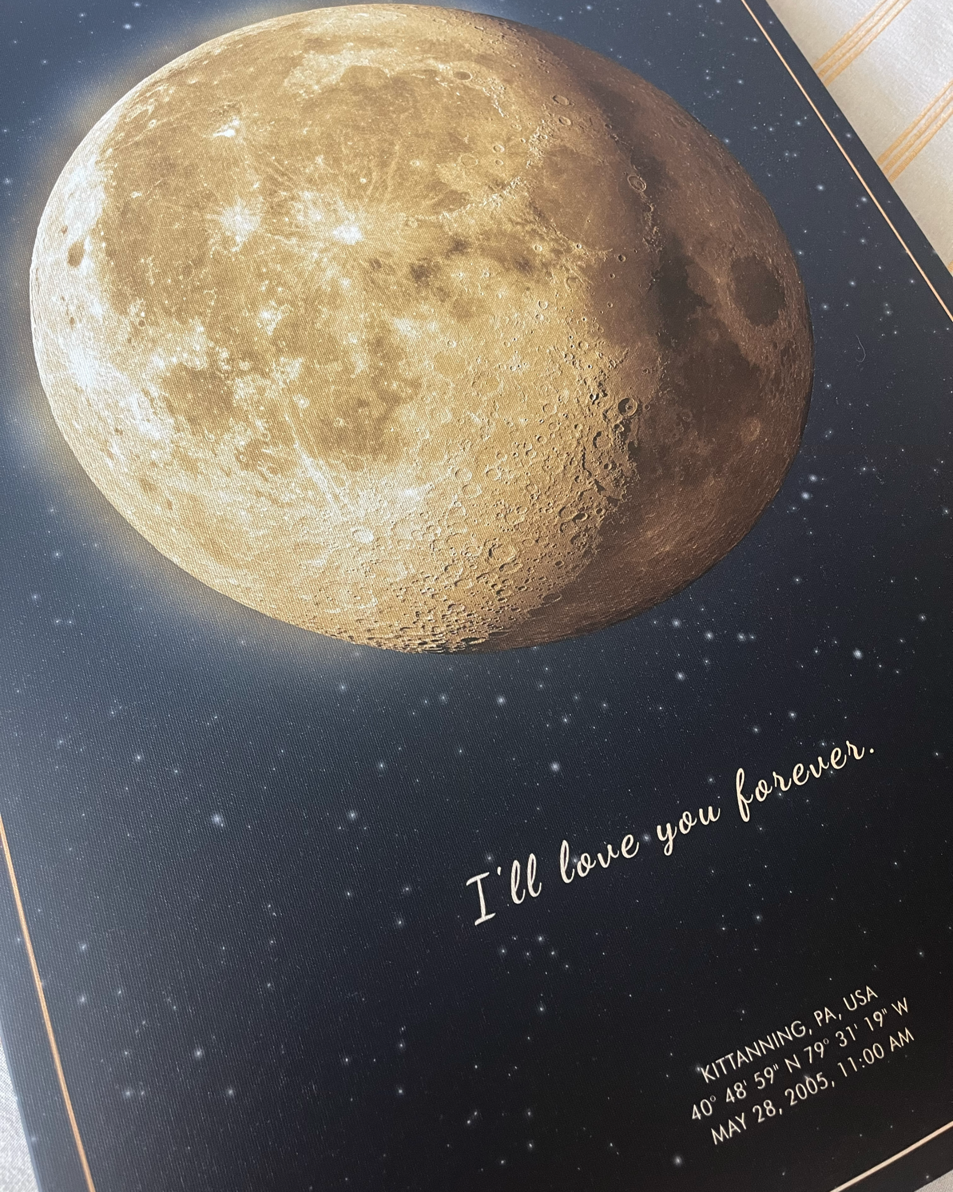 Single moon phase canvas art in dark neutral tones, showcasing a minimalist design for wall decor